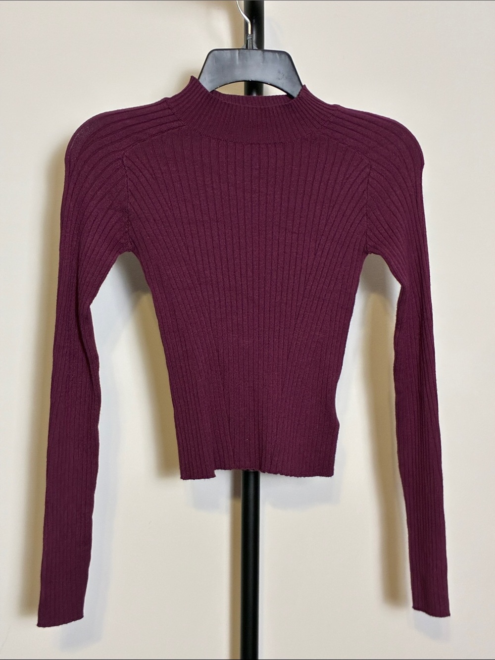 Guess Ribbed Knot Long Sleeve Top Plum Purple Size Small